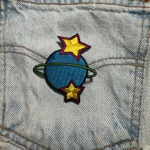 Y2K Planet Stars Iron On Patch Blue‎ Saturn Embroidered Applique for Backpacks
